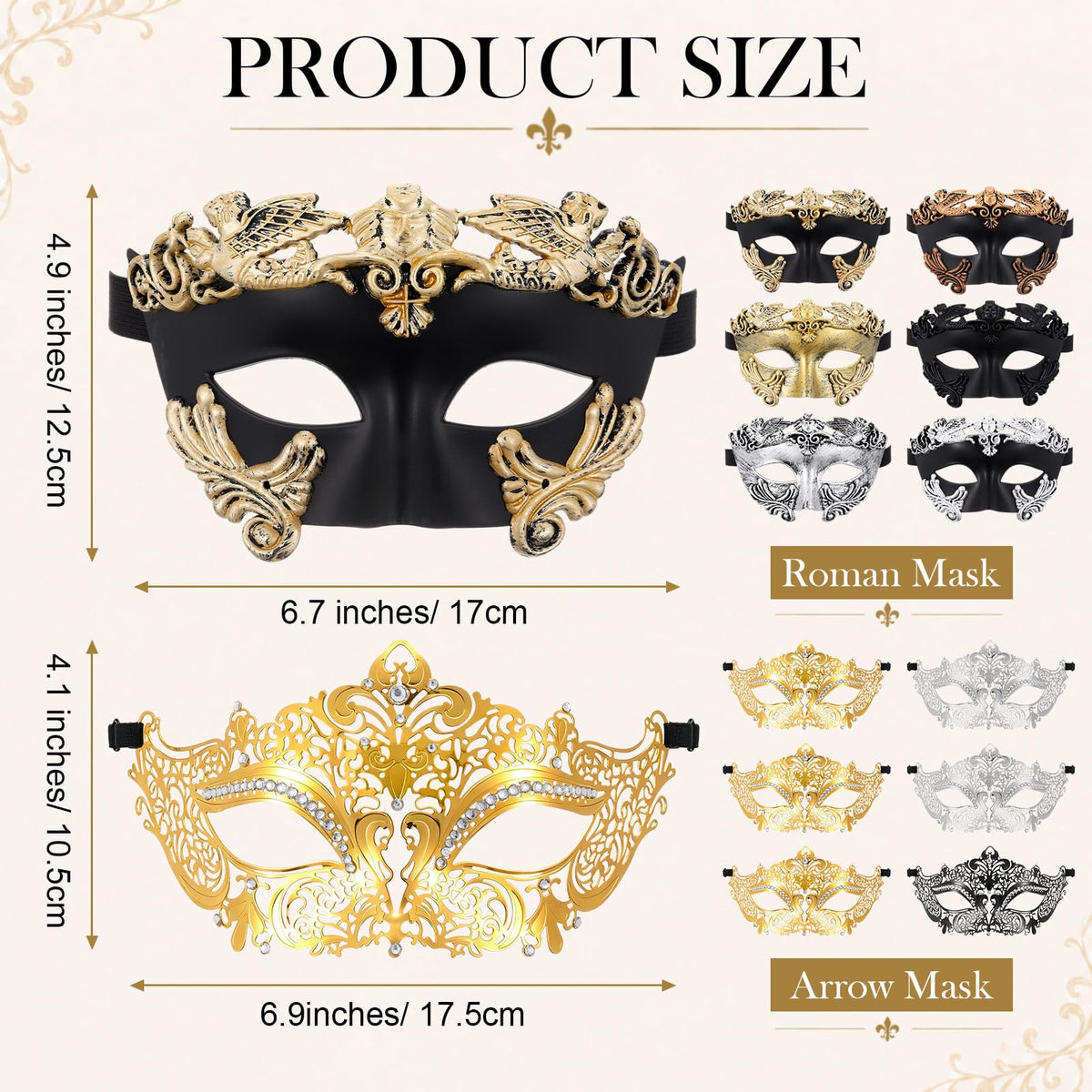Masquerade Masks 12 Pack in 6 Colors for Adults
