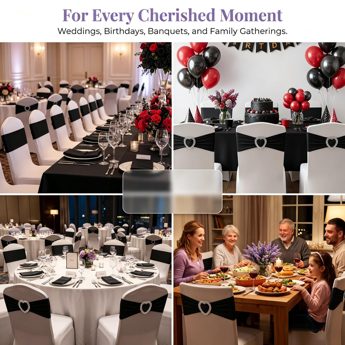 Stretch Spandex Chair Sashes with Buckles for Wedding Decor