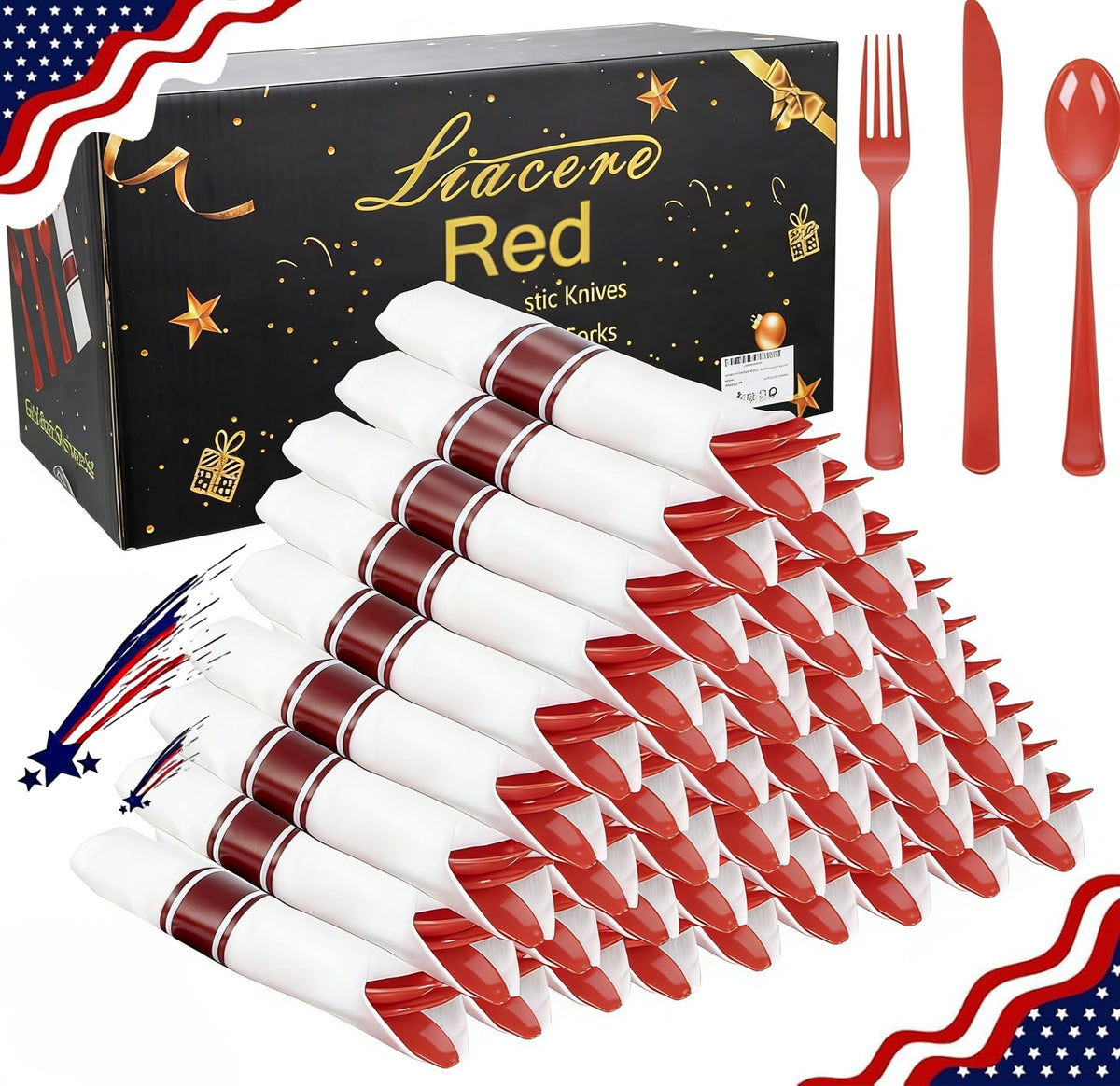 Pre Rolled Silverware and Napkin Set 400 Pieces for Parties