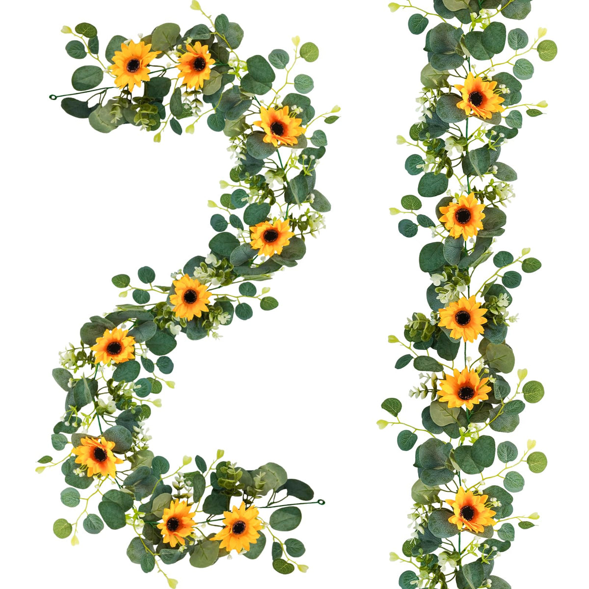 Artificial Sunflower Garland with Green Leaves for Party Decor