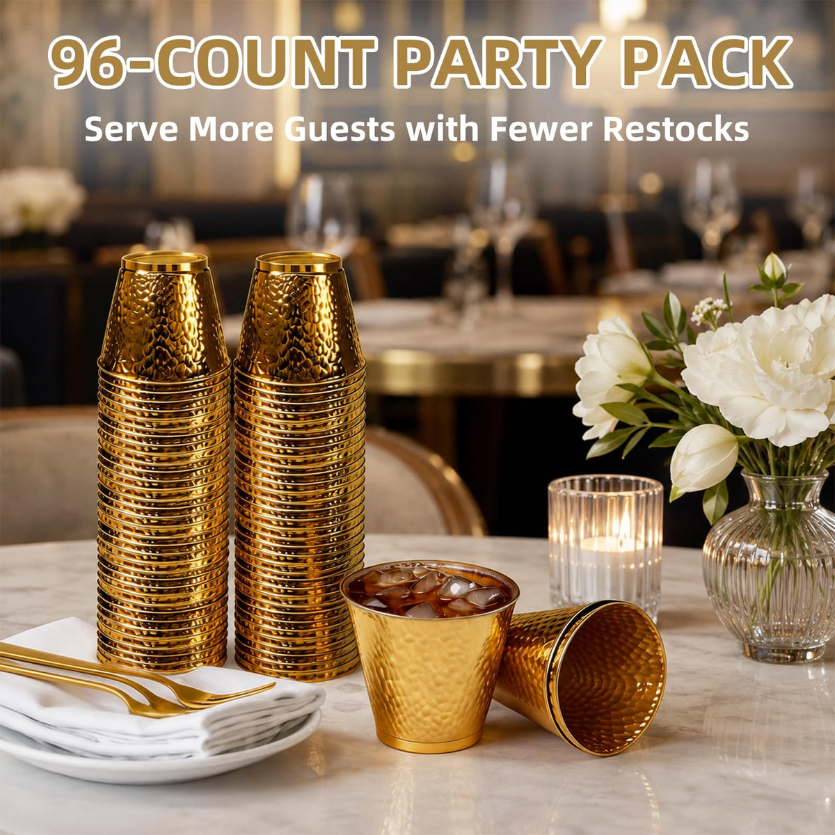 Hammered Disposable Plastic Cups 9 oz for Weddings and Parties