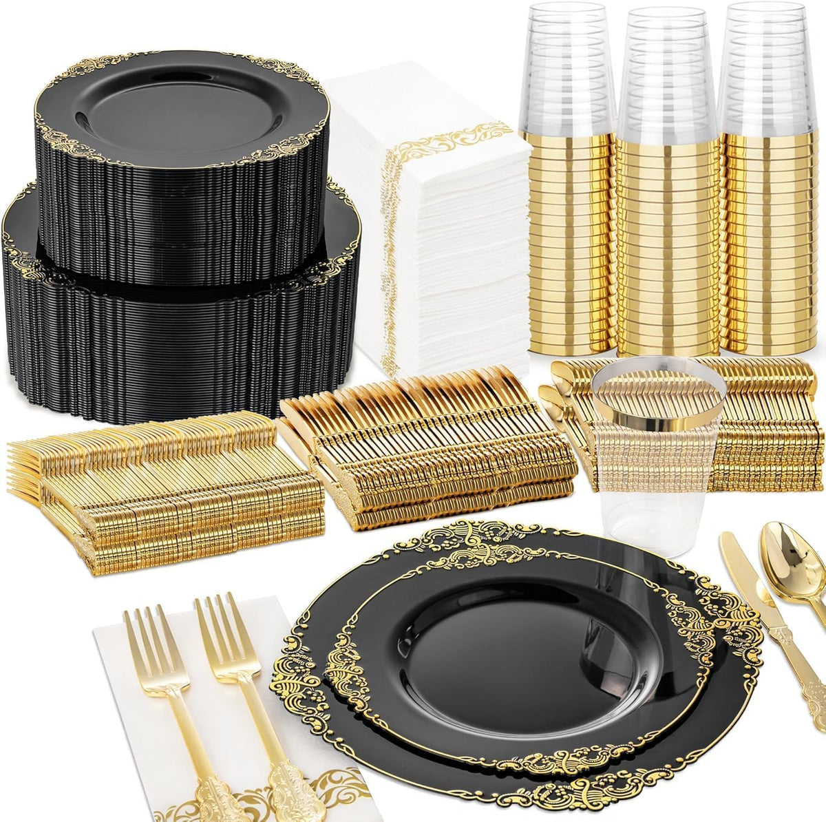 Gold Disposable Dinnerware Set for 50 Party Guests
