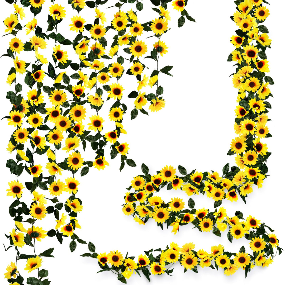 Artificial Sunflower Garland with Green Leaves for Party Decor