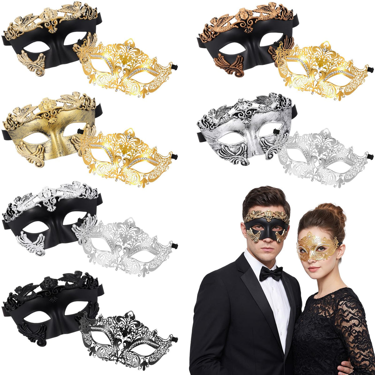 Masquerade Masks 12 Pack in 6 Colors for Adults