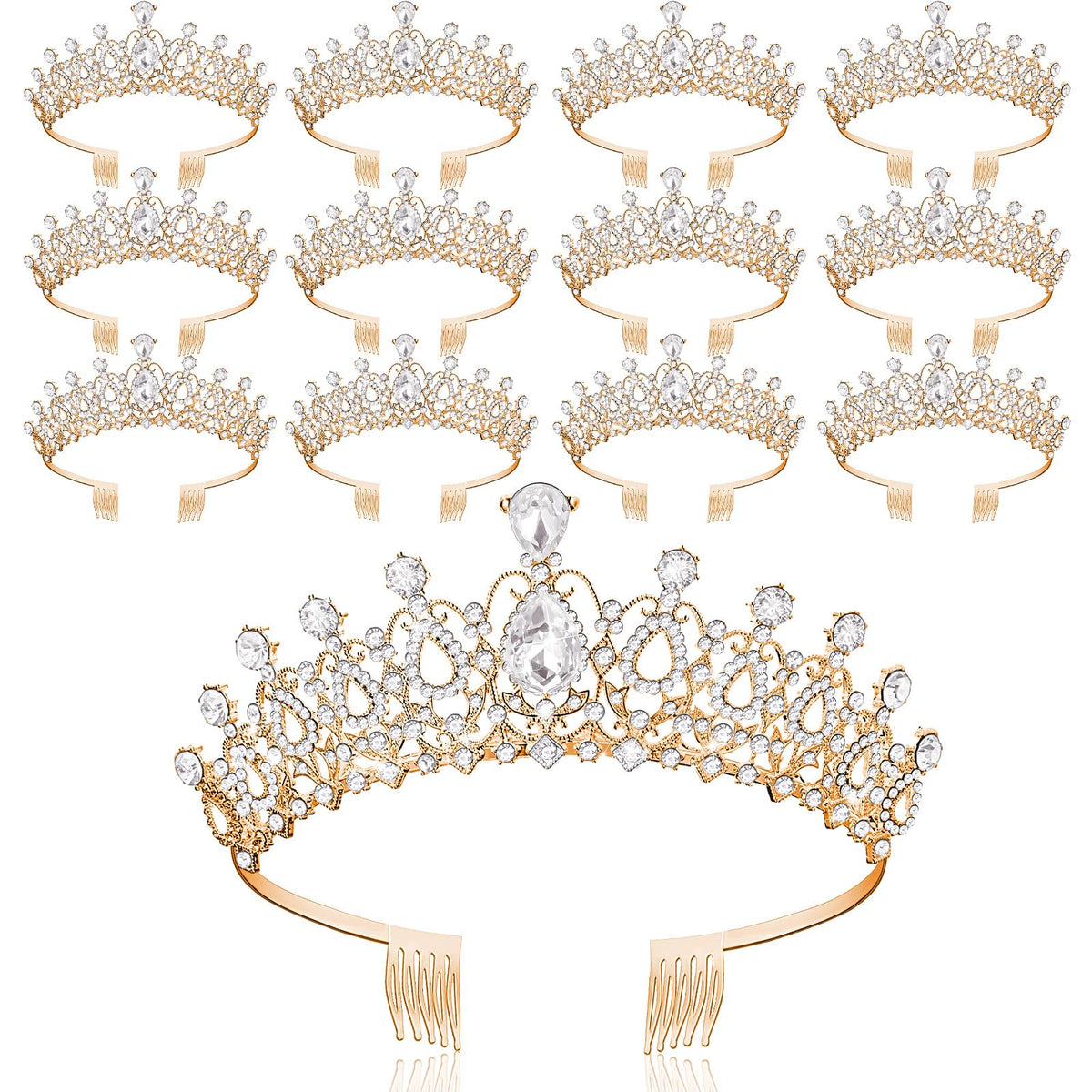Crystal Princess Tiara Crowns with Combs 12 Piece Set