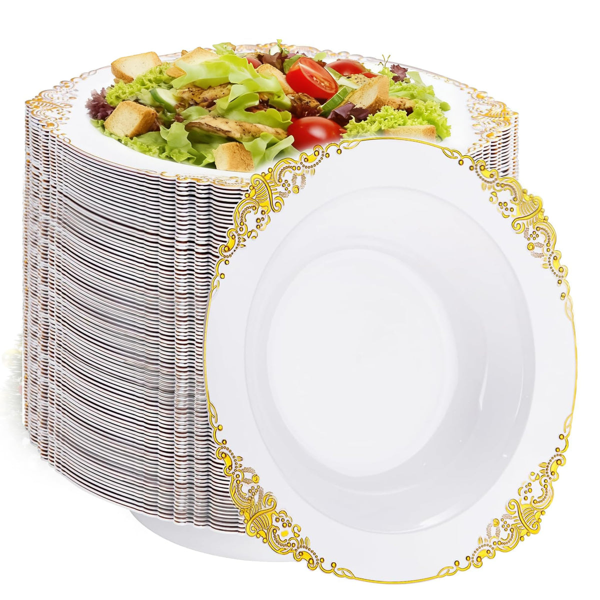 Disposable Plastic Salad Bowls 12 oz 100 Pack for Parties