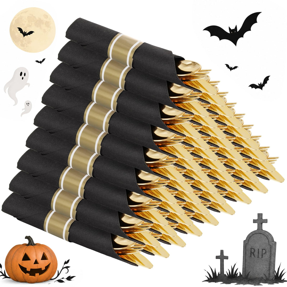 Black Gold Pre Rolled Plastic Silverware Set 120 Pack