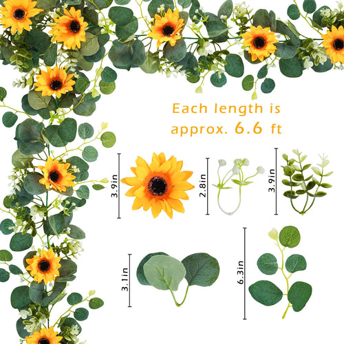 Artificial Sunflower Garland with Green Leaves for Party Decor