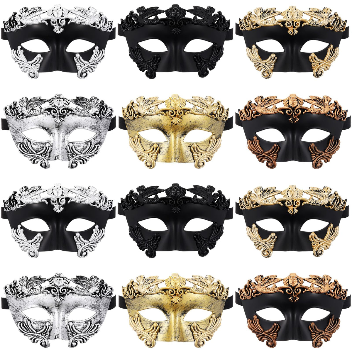 Masquerade Masks 12 Pack in 6 Colors for Adults