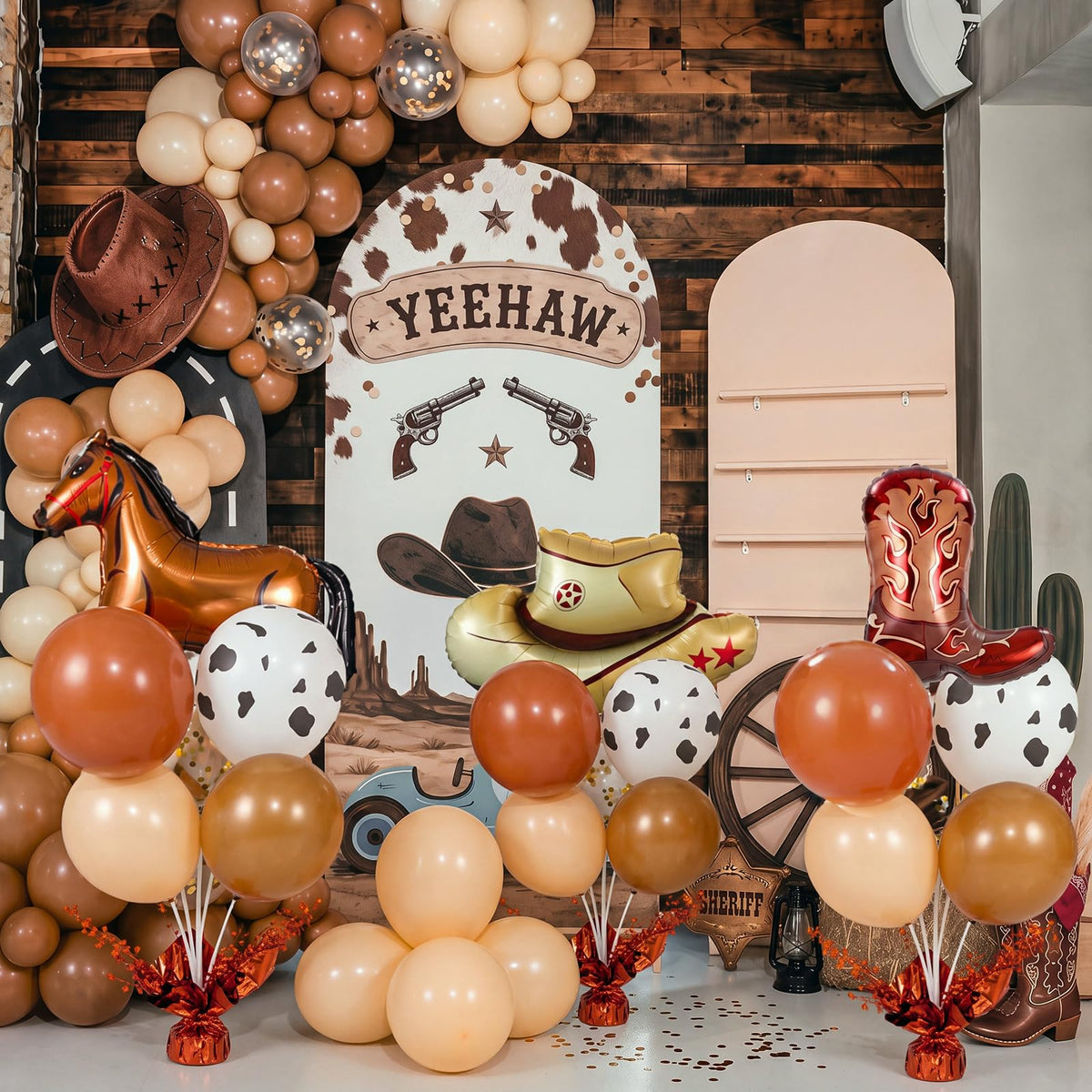 Cowboy Party Balloon Stand Kit 12 Sets Western Table Centerpiece