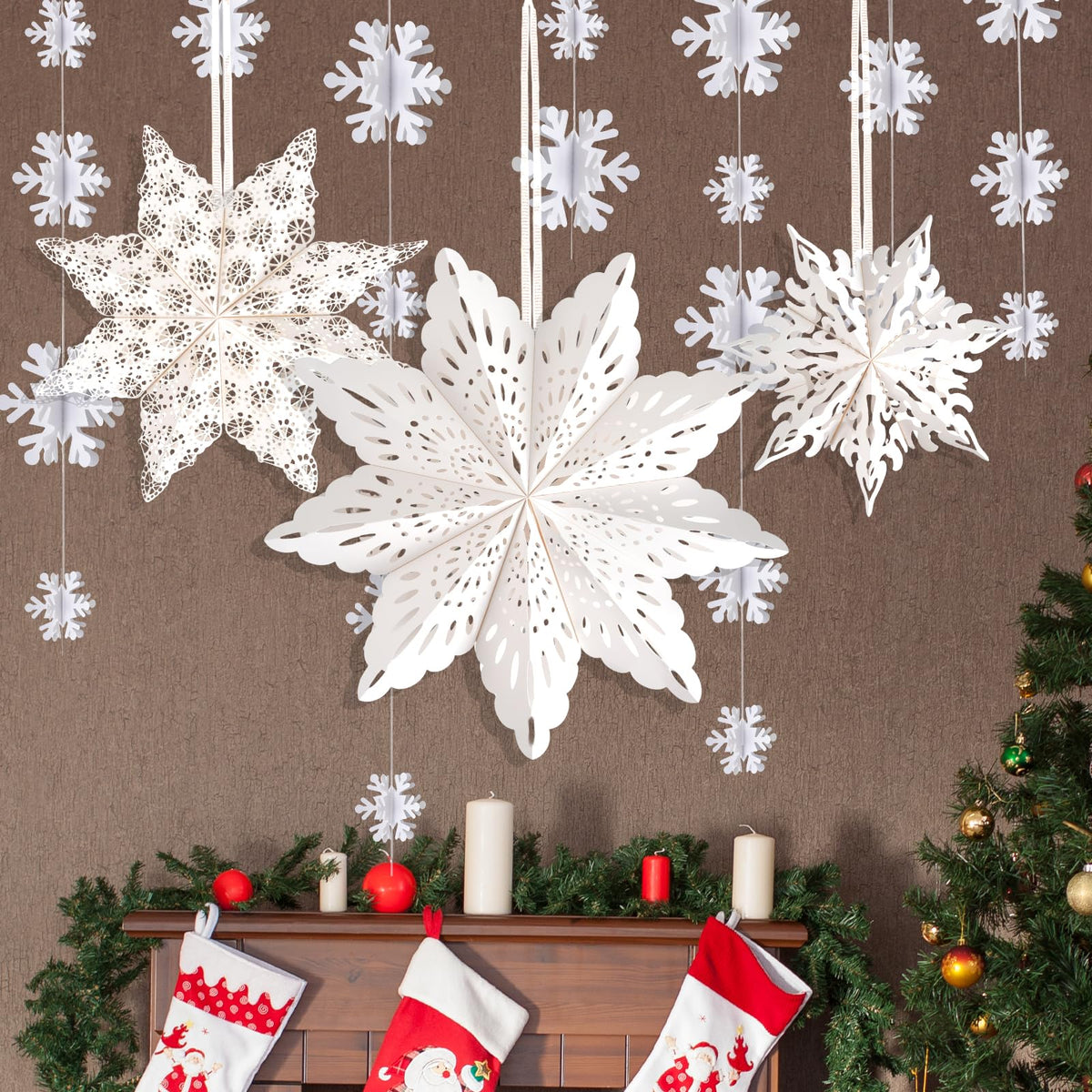 Christmas Paper Snowflake Star Lanterns with LED Lights
