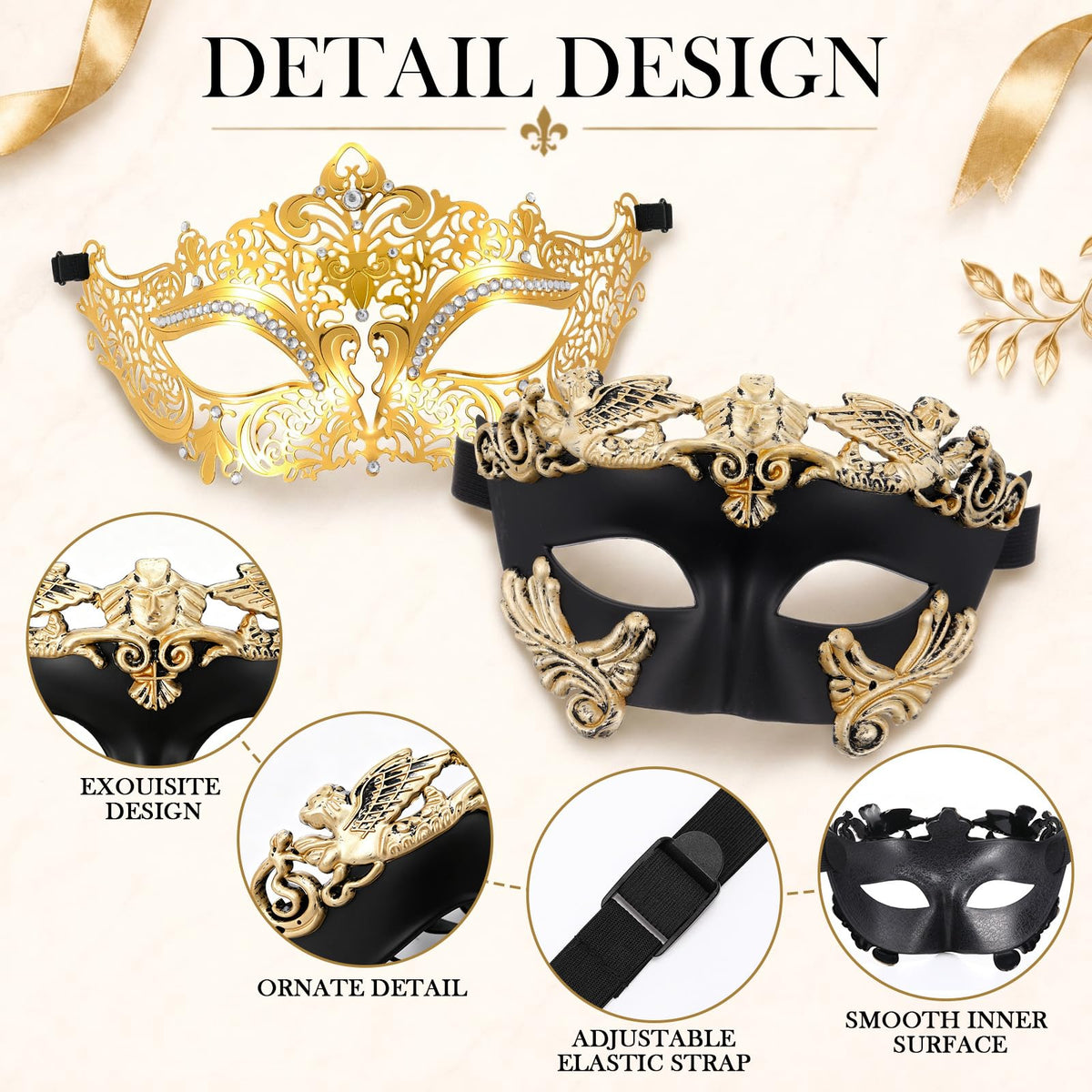 Masquerade Masks 12 Pack in 6 Colors for Adults