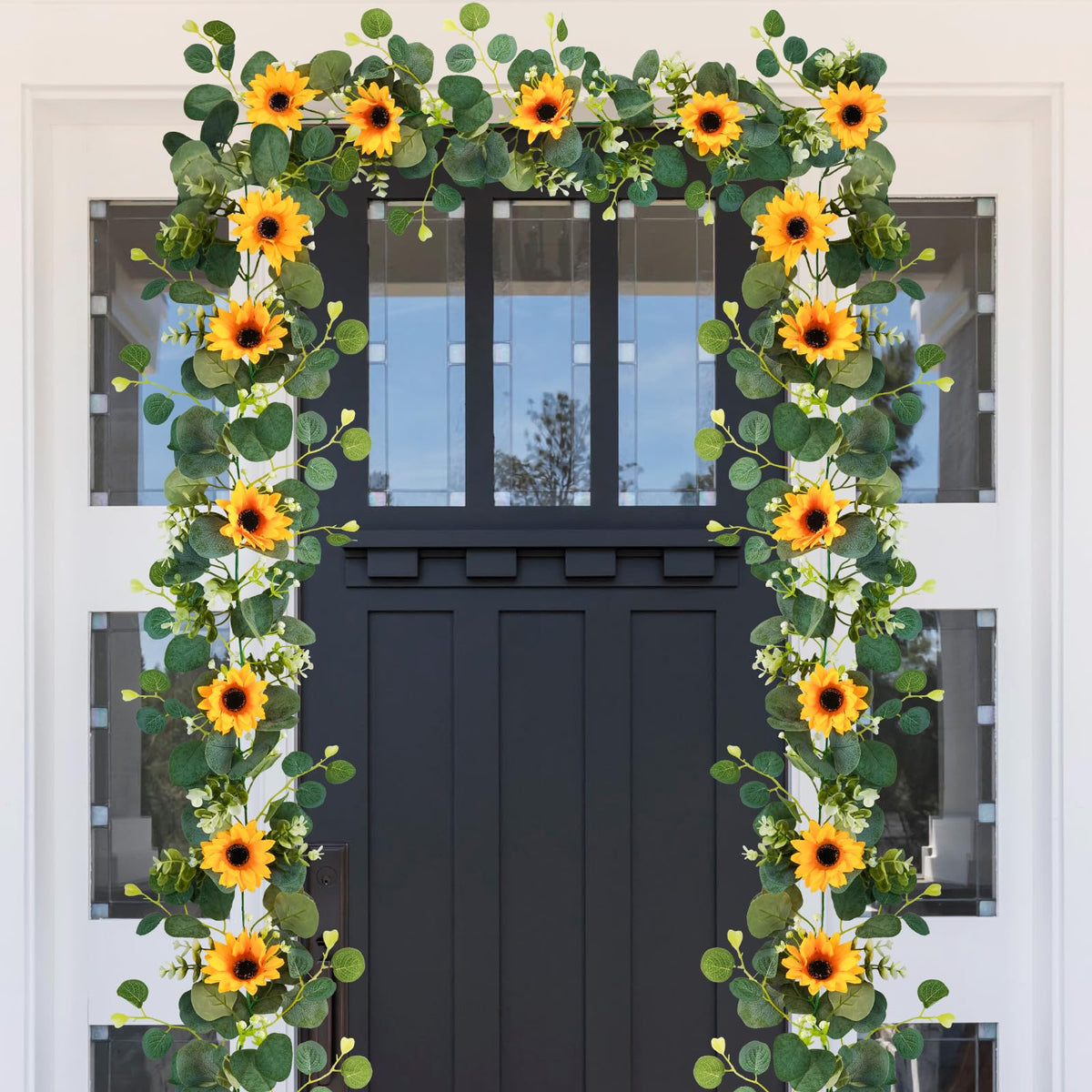 Artificial Sunflower Garland with Green Leaves for Party Decor