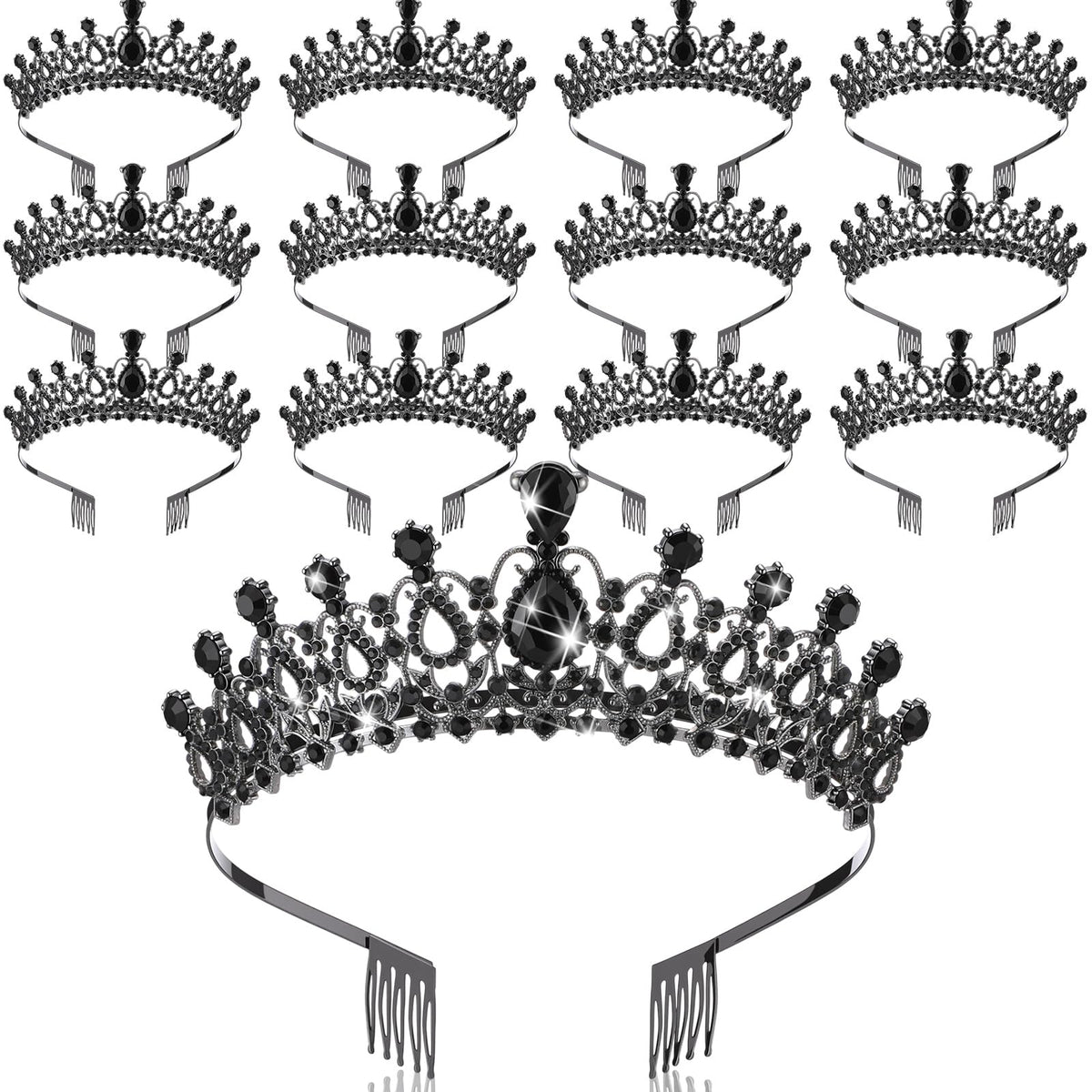 Crystal Princess Tiara Crowns with Combs 12 Piece Set