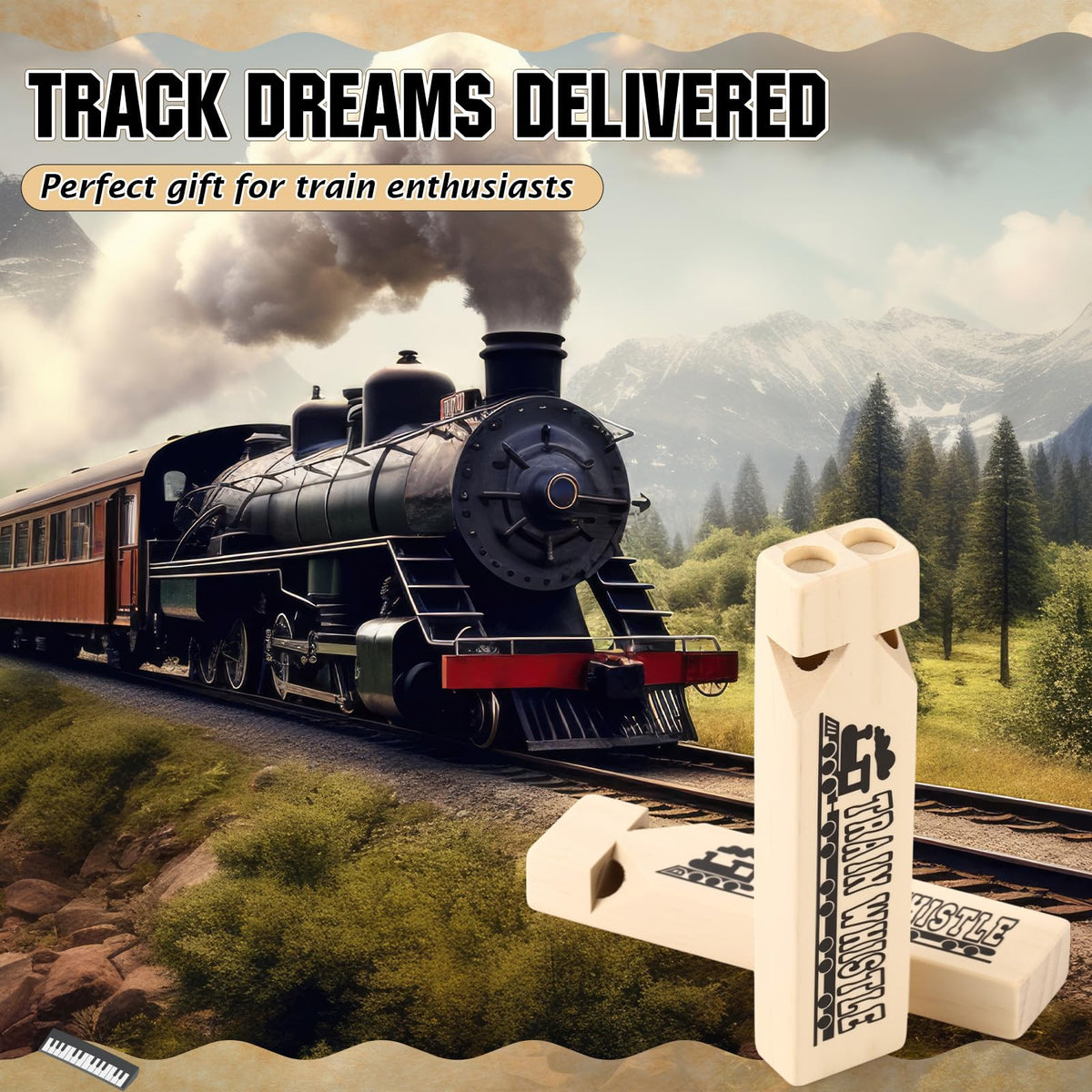 Wooden Train Whistles for Party Favors and Kids Toys
