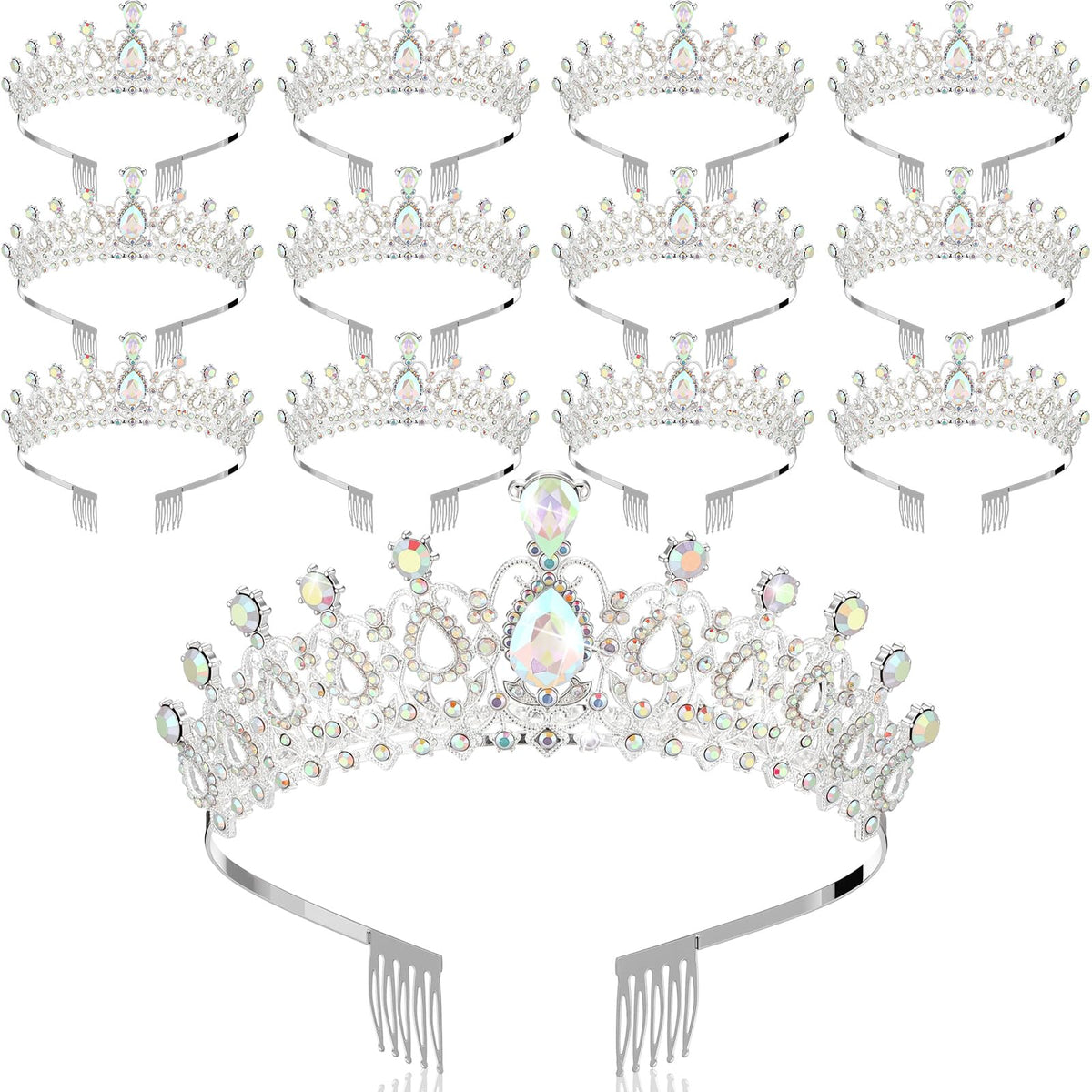 Crystal Princess Tiara Crowns with Combs 12 Piece Set