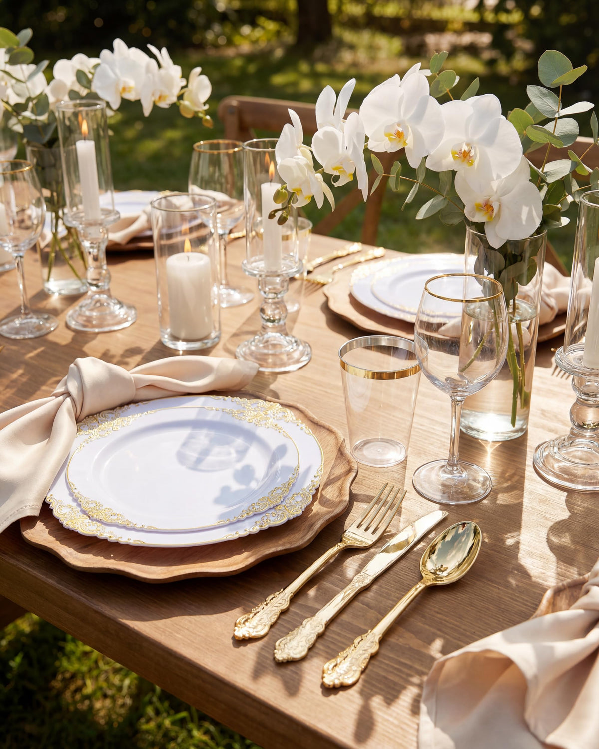 Gold Disposable Dinnerware Set for 50 Party Guests