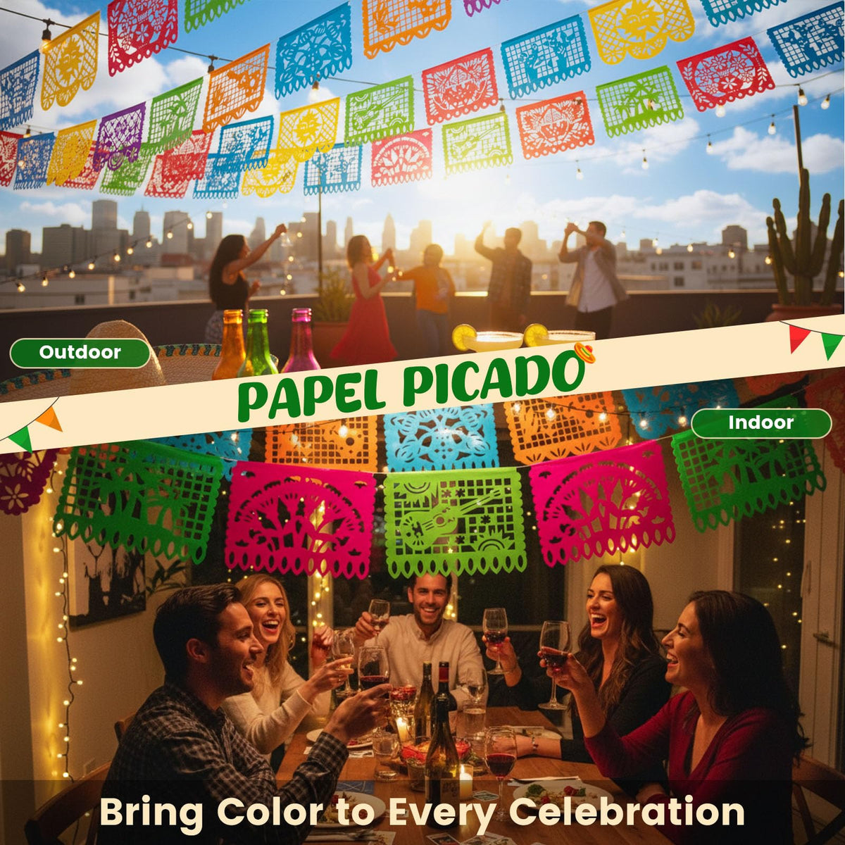 Mexican Fiesta Papel Picado Banner for Birthday Party Decor
