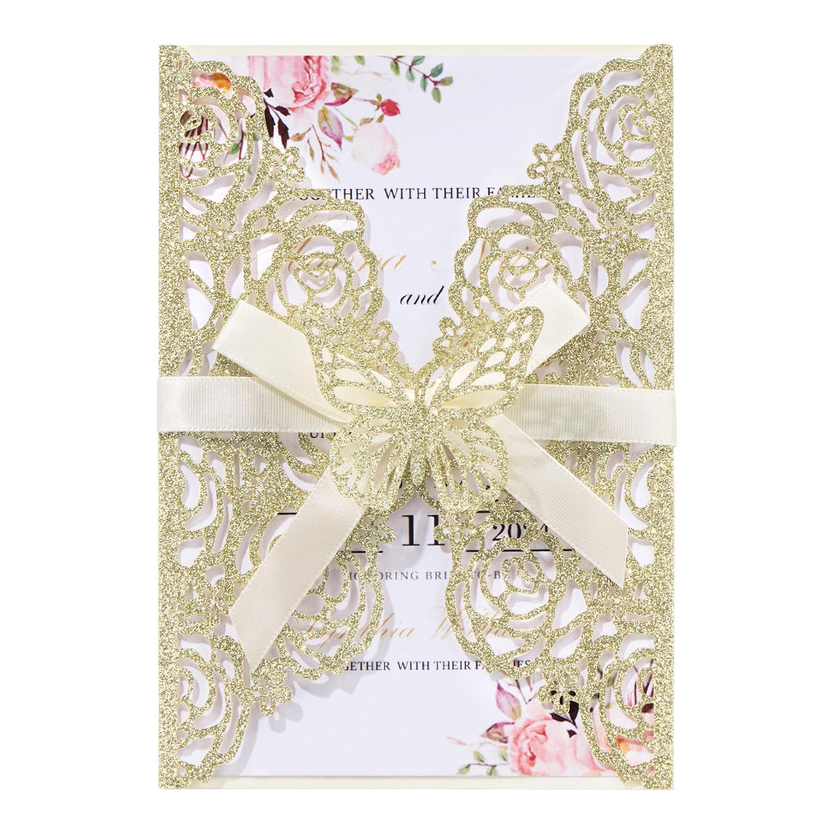 Pink Butterfly Laser Cut Invitations 50 Pack with RSVP Cards