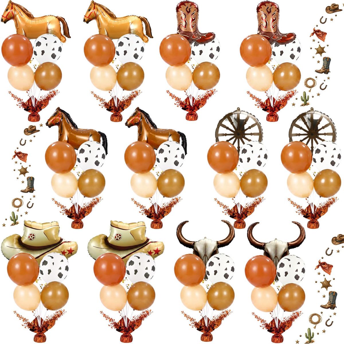Cowboy Party Balloon Stand Kit 12 Sets Western Table Centerpiece