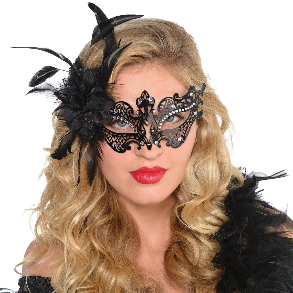 Black Filigree Gem Masquerade Masks 6 Pack for Parties