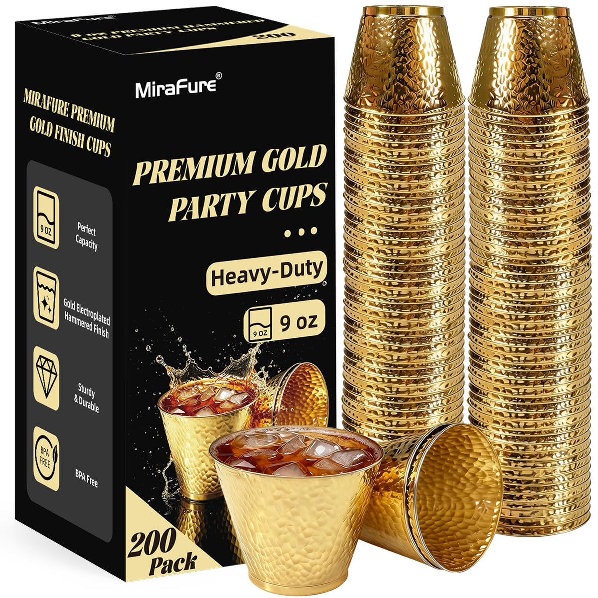 Hammered Disposable Plastic Cups 9 oz for Weddings and Parties