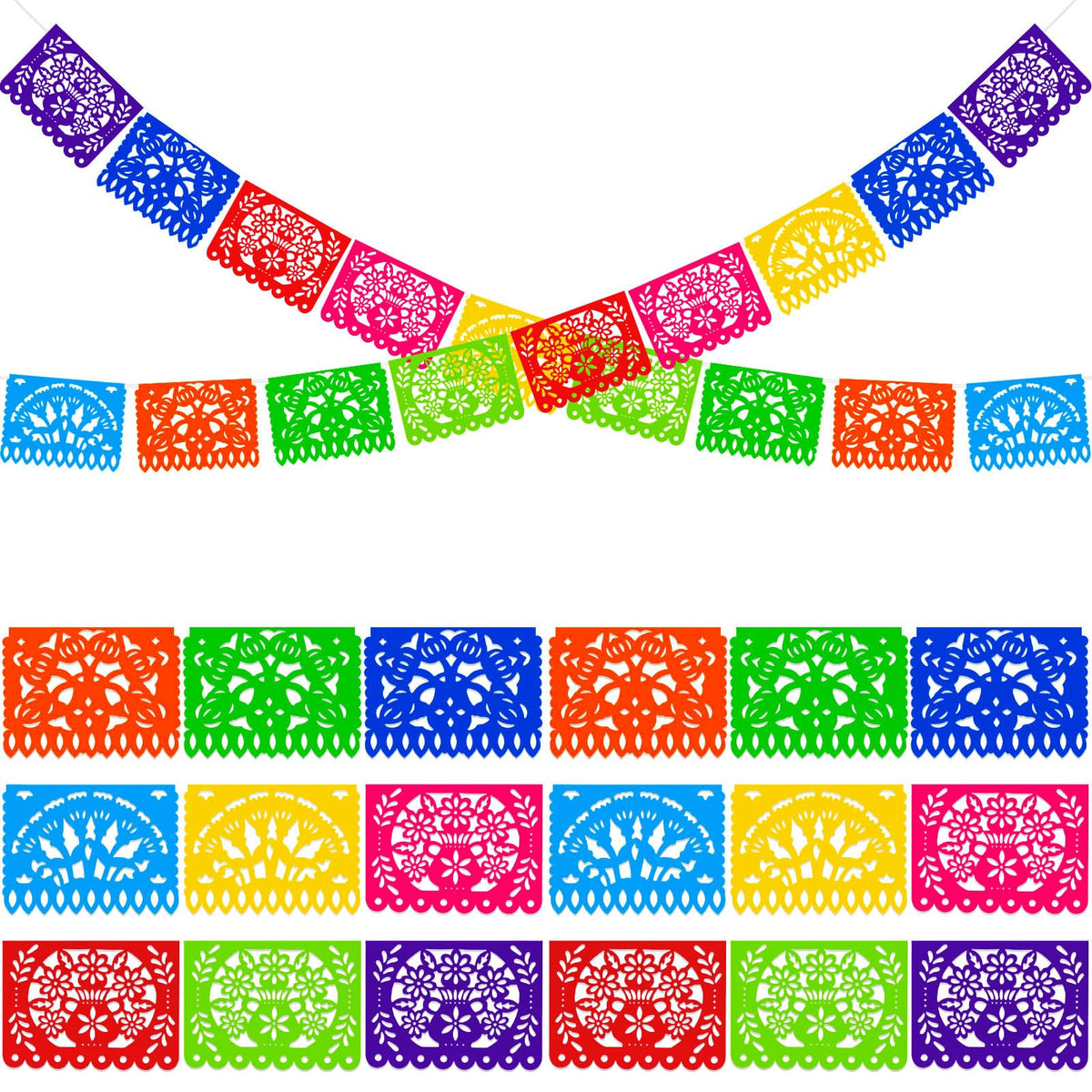 Mexican Fiesta Papel Picado Banner for Birthday Party Decor