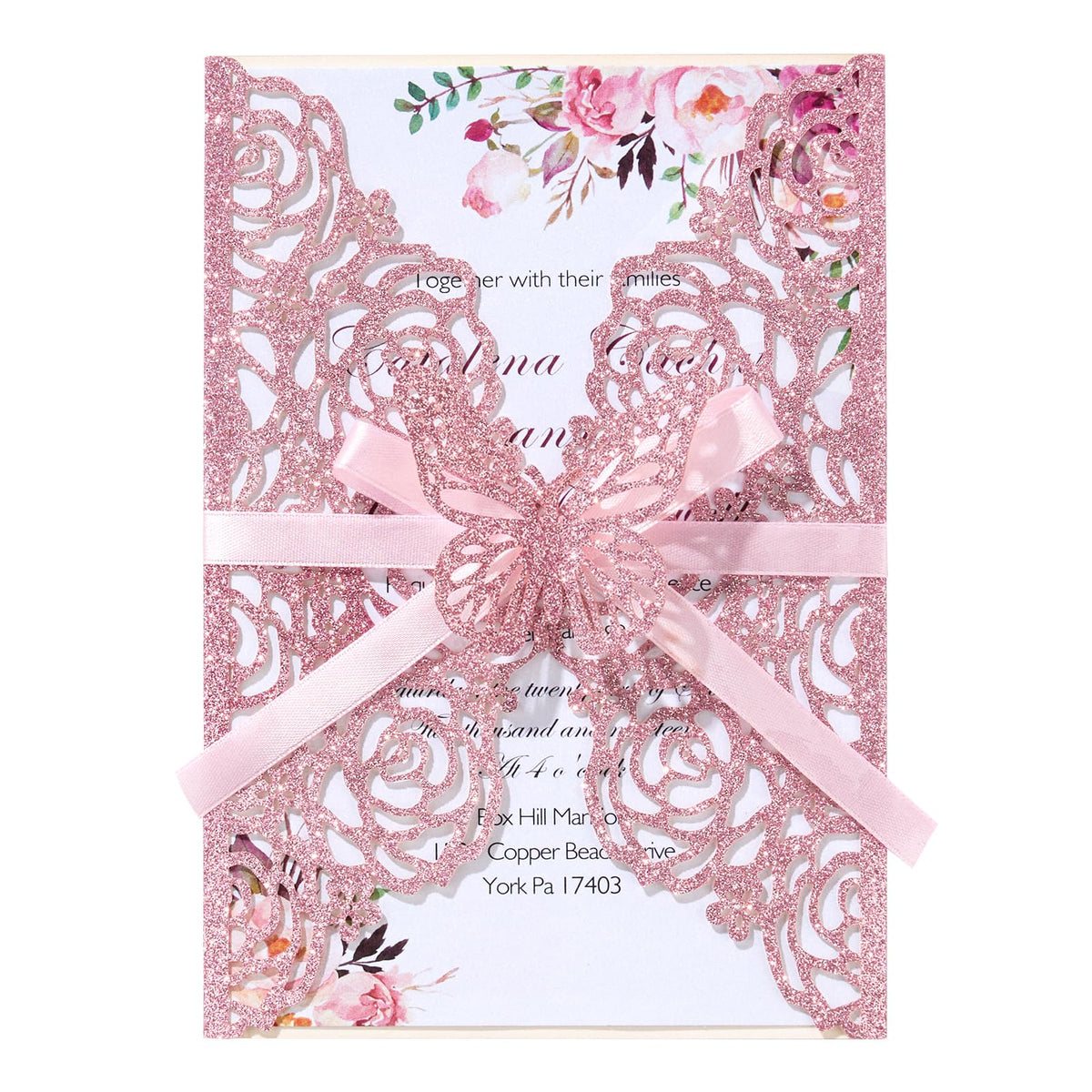 Pink Butterfly Laser Cut Invitations 50 Pack with RSVP Cards