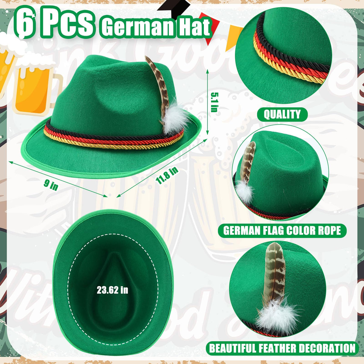 Oktoberfest Bavarian Costume Hats 12 Piece Set for Parties