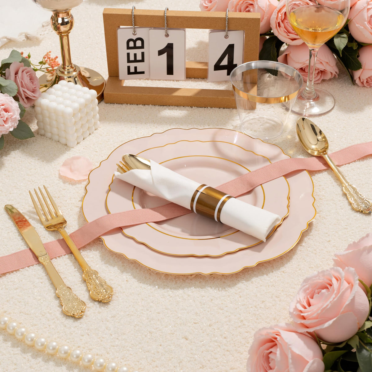 Pink Disposable Dinnerware Set for 50 Wedding Party Guests