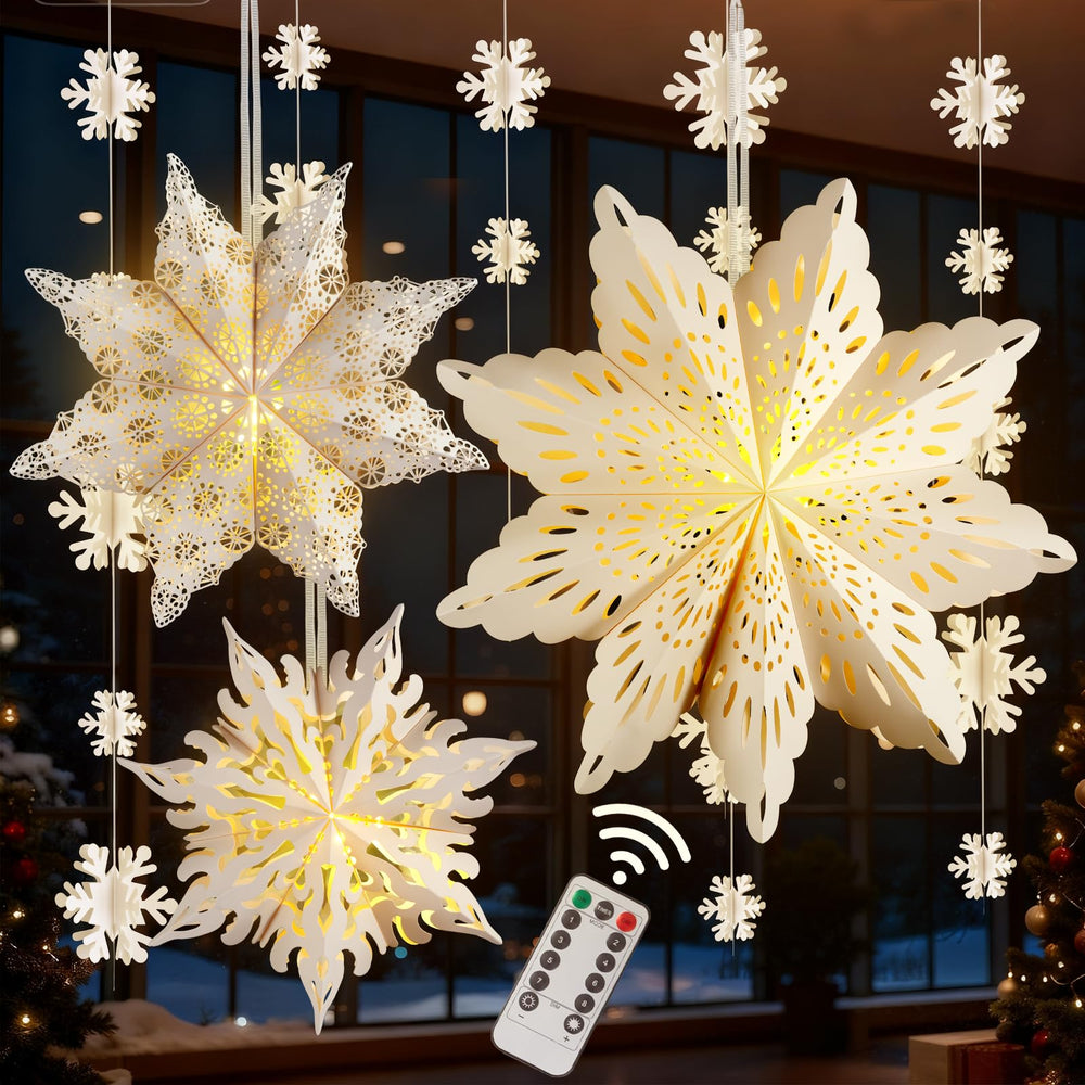 Christmas Paper Snowflake Star Lanterns with LED Lights