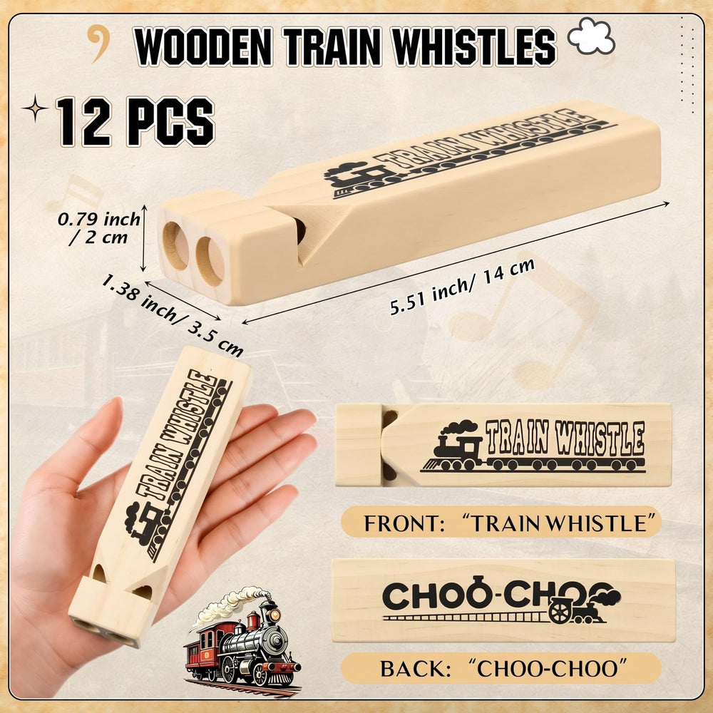 Wooden Train Whistles for Party Favors and Kids Toys