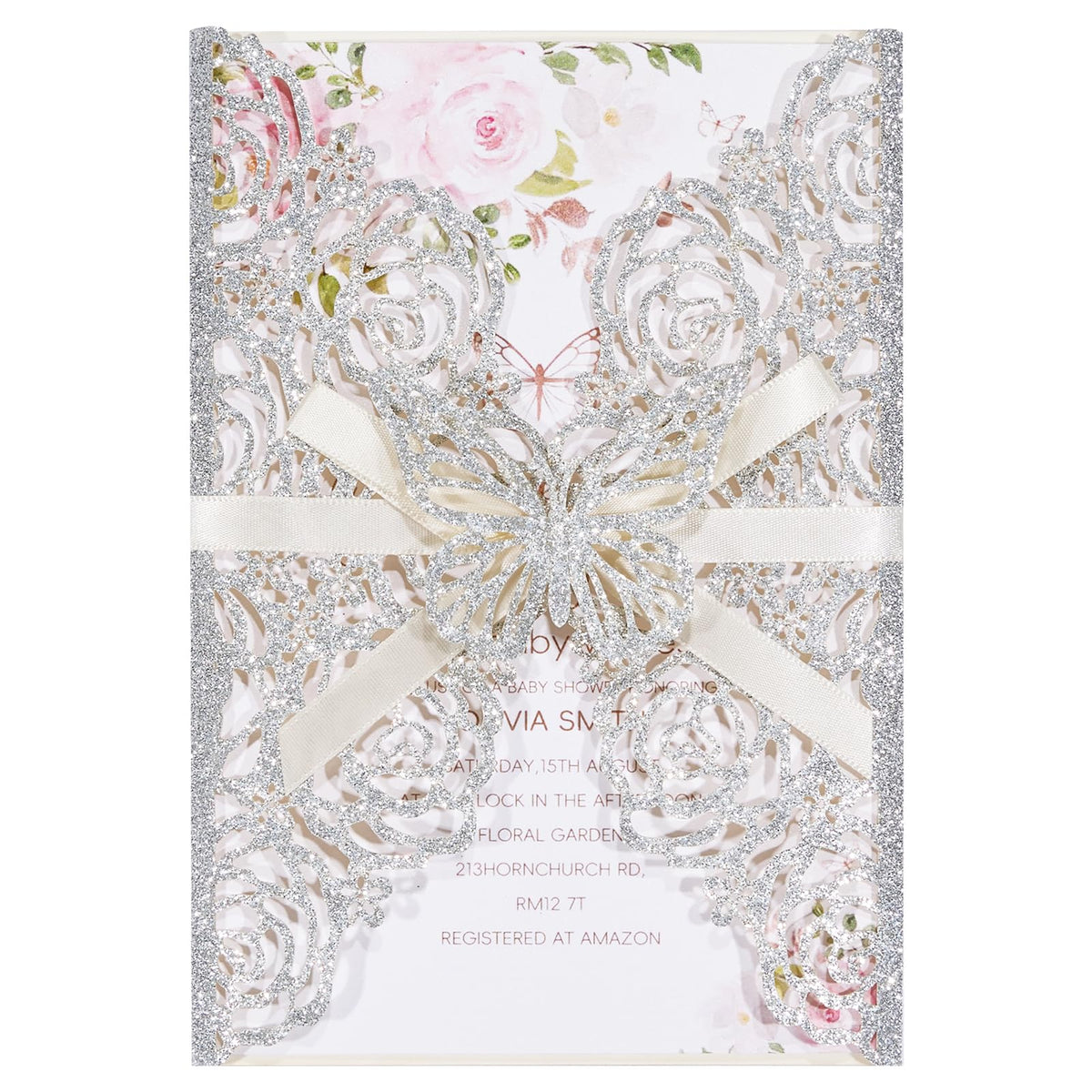 Pink Butterfly Laser Cut Invitations 50 Pack with RSVP Cards