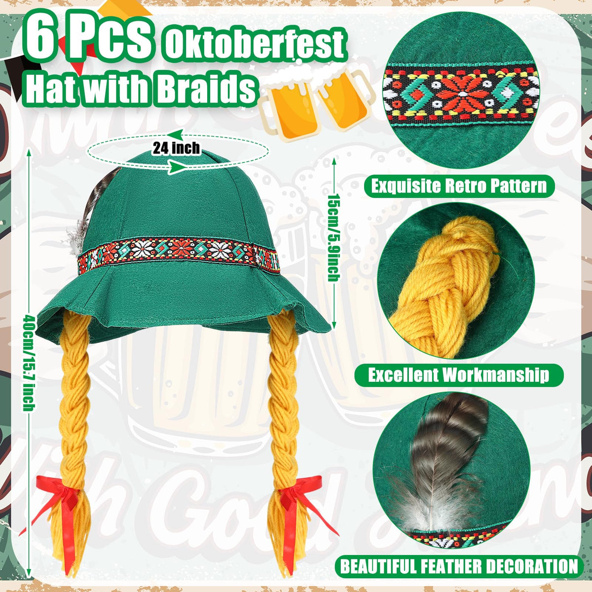 Oktoberfest Bavarian Costume Hats 12 Piece Set for Parties