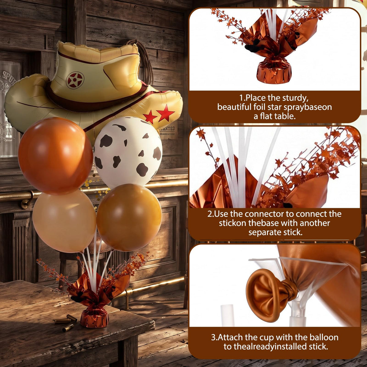 Cowboy Party Balloon Stand Kit 12 Sets Western Table Centerpiece