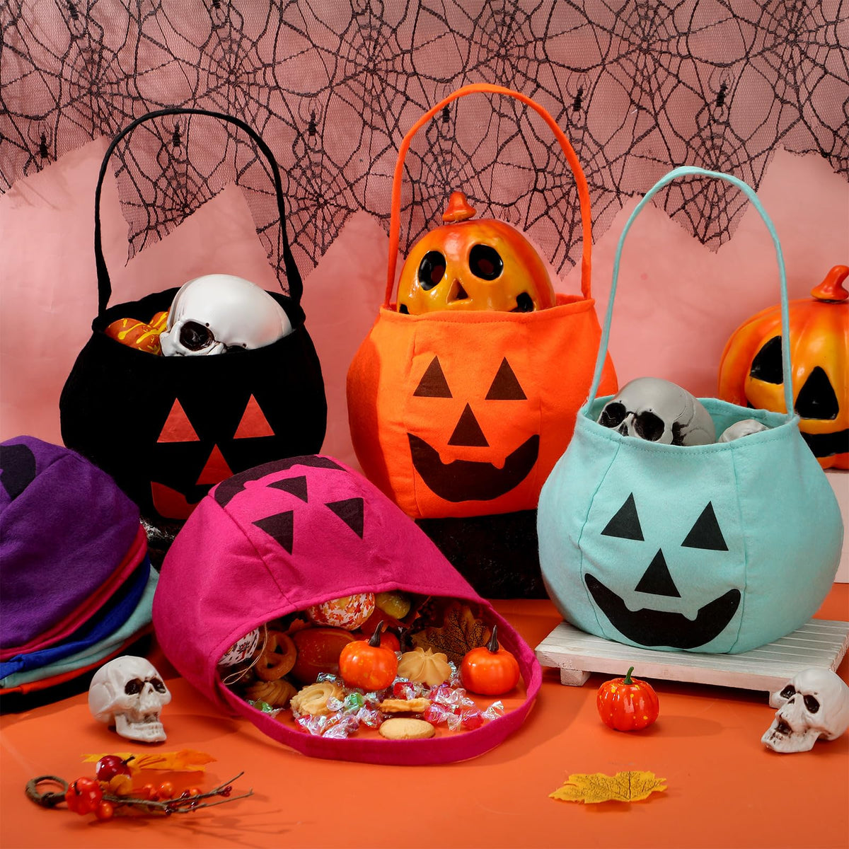 Halloween Pumpkin Treat Bags for Party Favors and Candy