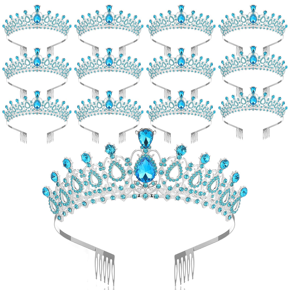 Crystal Princess Tiara Crowns with Combs 12 Piece Set