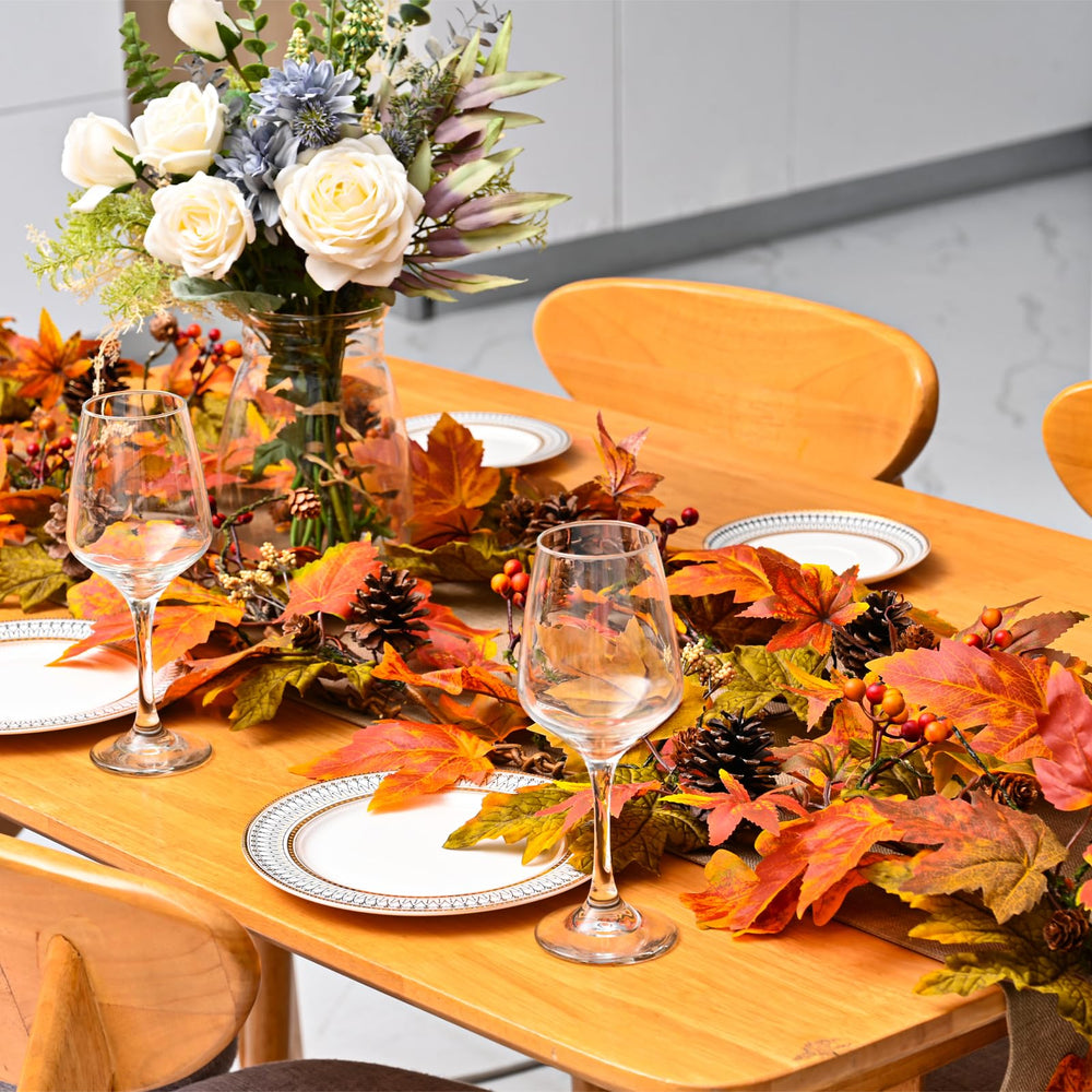 Fall Maple Leaf Garland with Pine Cones Berries and Warm Lights