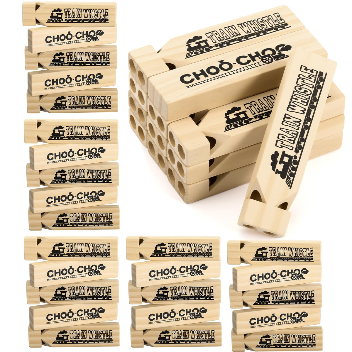 Wooden Train Whistles for Party Favors and Kids Toys