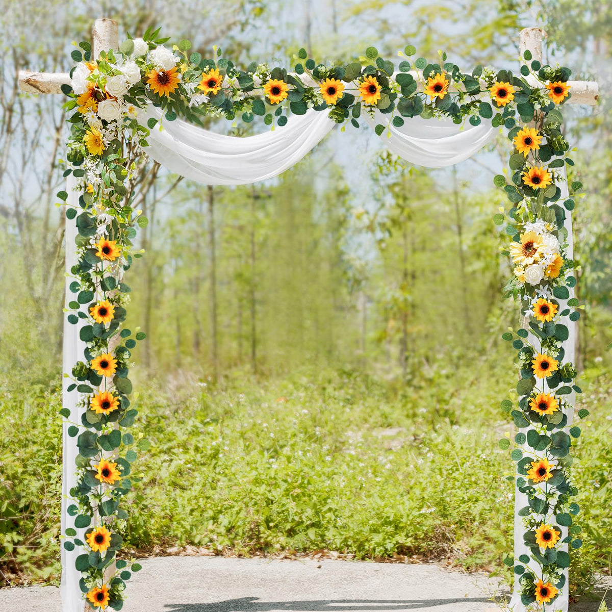 Artificial Sunflower Garland with Green Leaves for Party Decor