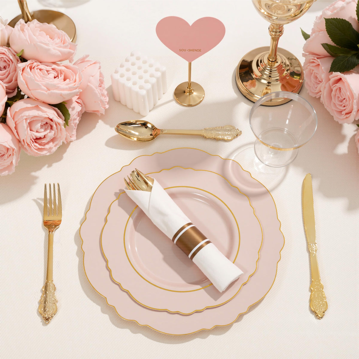 Pink Disposable Dinnerware Set for 50 Wedding Party Guests