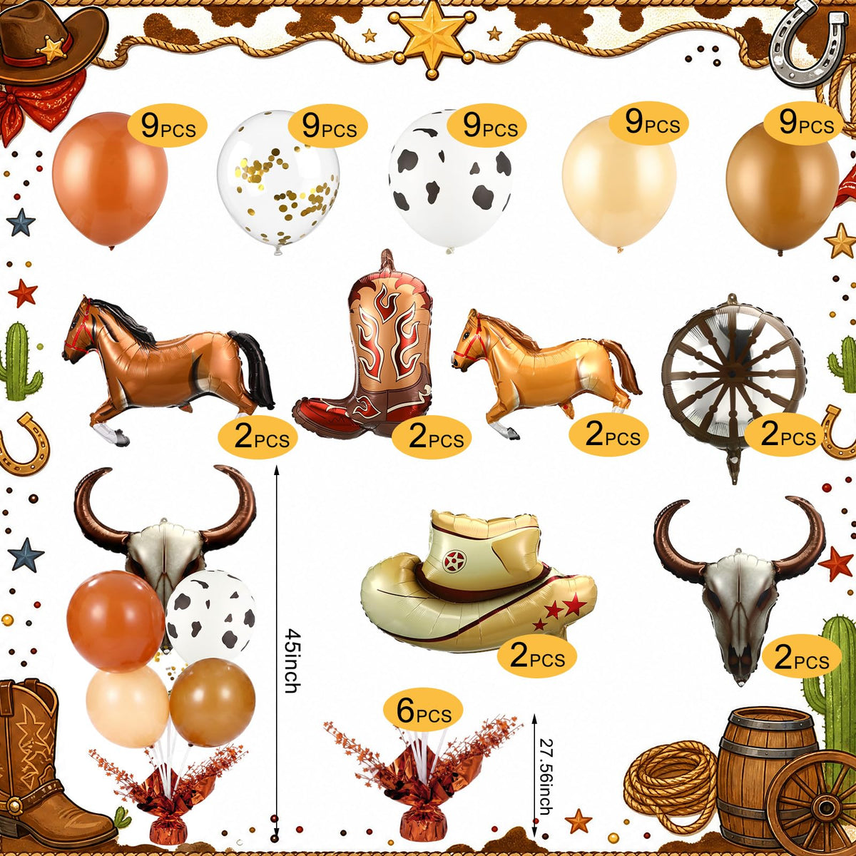Cowboy Party Balloon Stand Kit 12 Sets Western Table Centerpiece