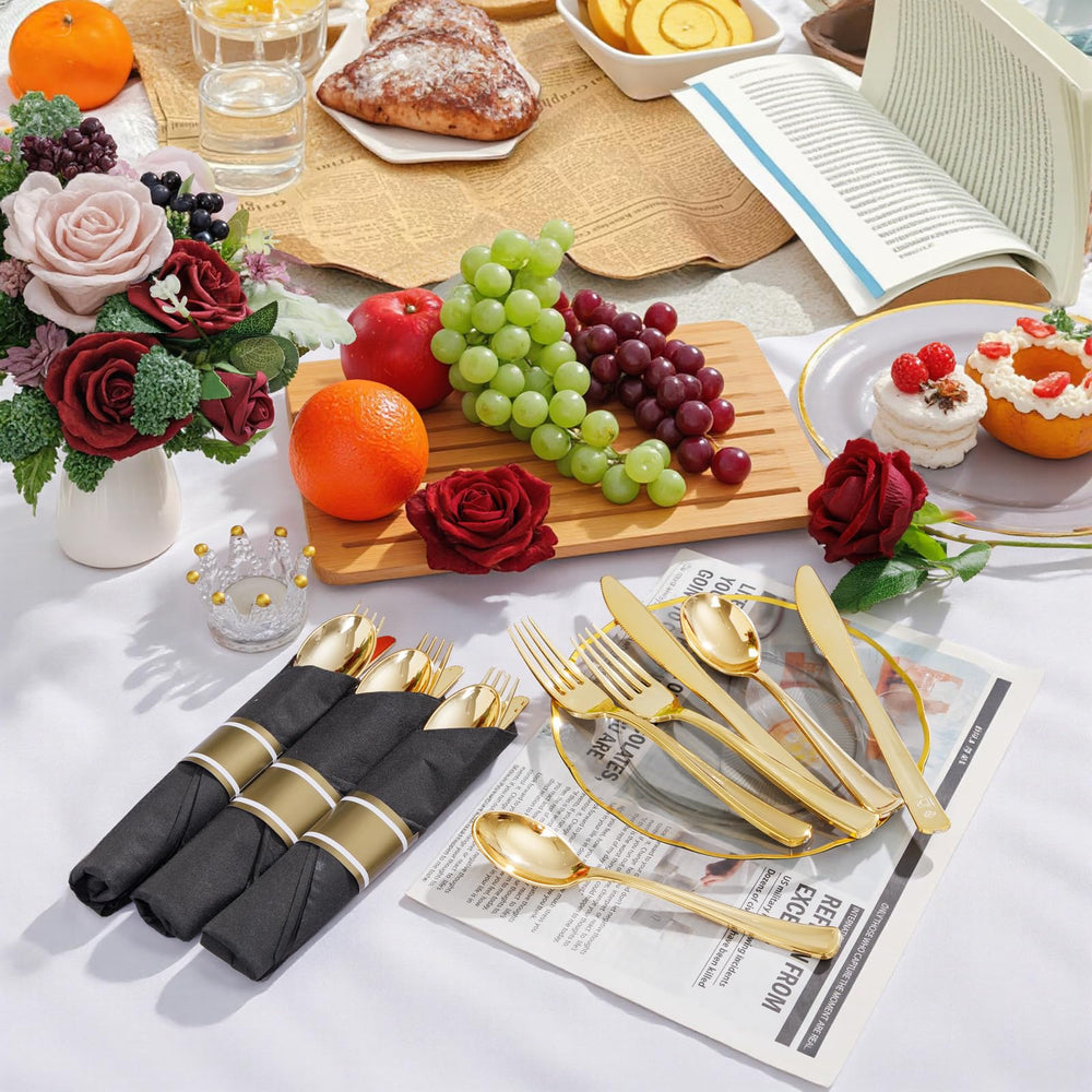 Black Gold Pre Rolled Plastic Silverware Set 120 Pack