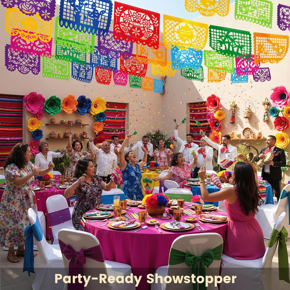 Mexican Fiesta Papel Picado Banner for Birthday Party Decor