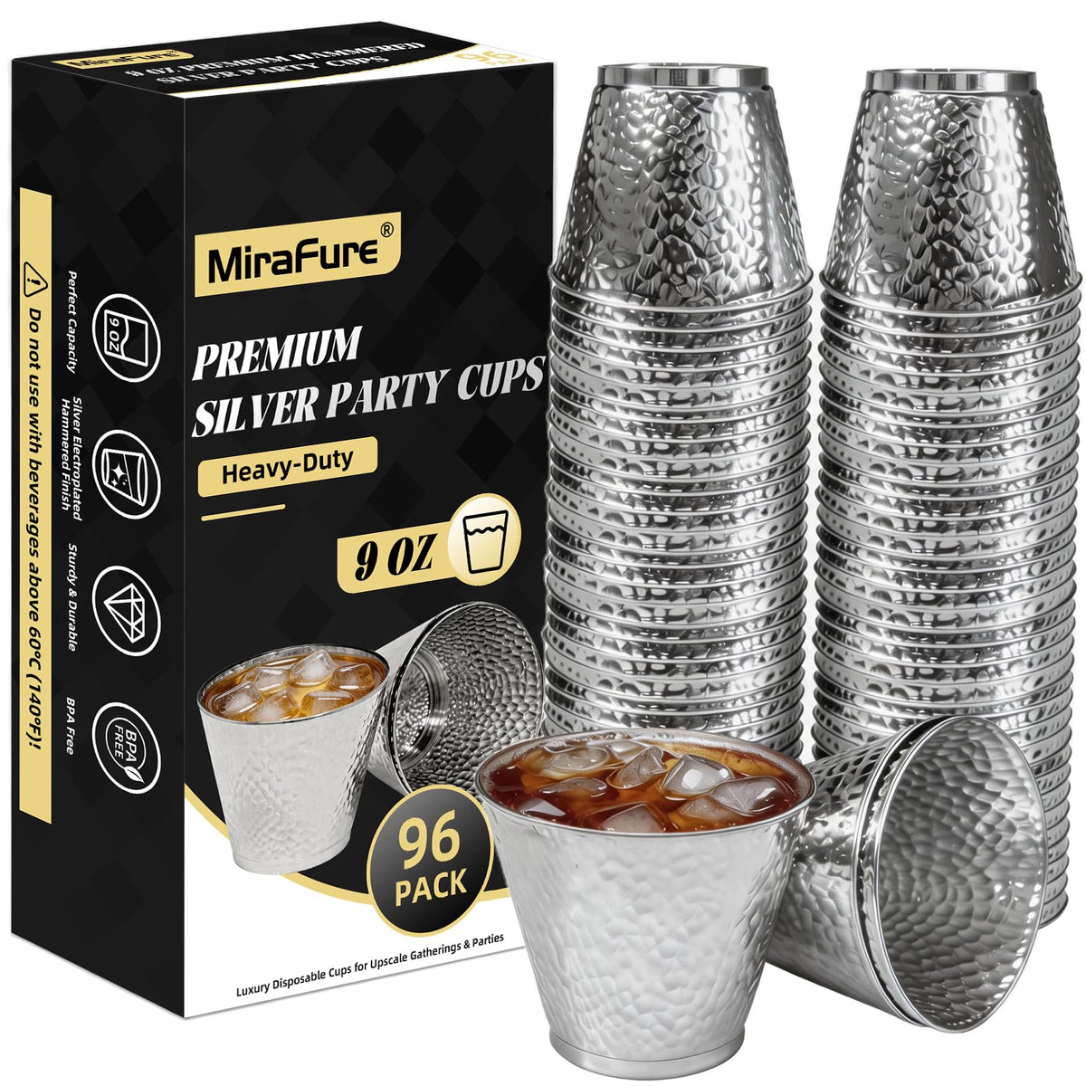 Hammered Disposable Plastic Cups 9 oz for Weddings and Parties