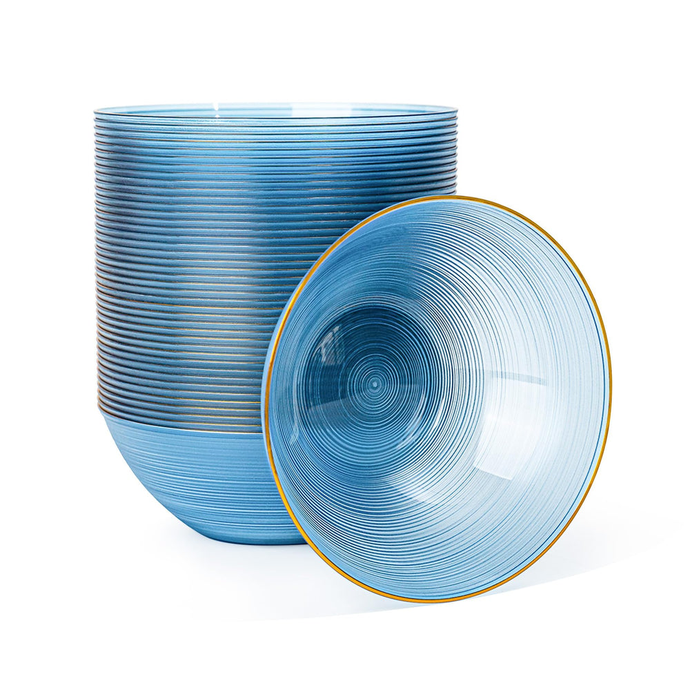 Transparent Blue Gold Plastic Bowls 16 oz 100 Pack