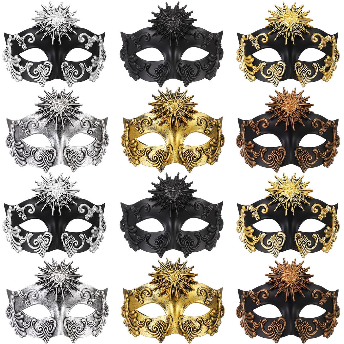 Masquerade Masks 12 Pack in 6 Colors for Adults