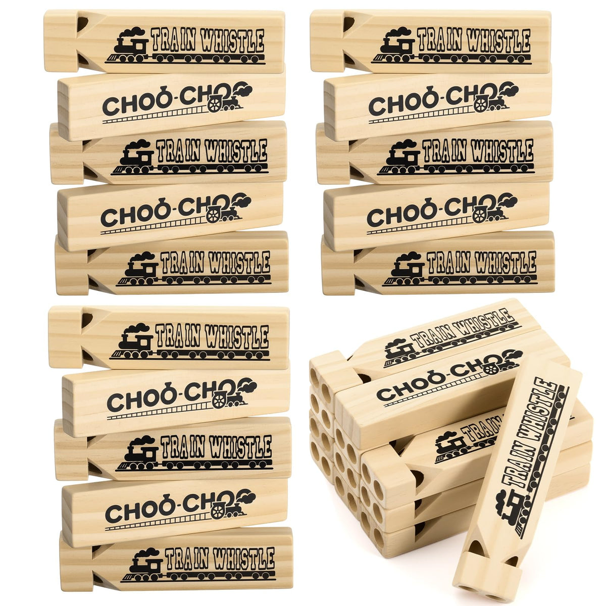Wooden Train Whistles for Party Favors and Kids Toys