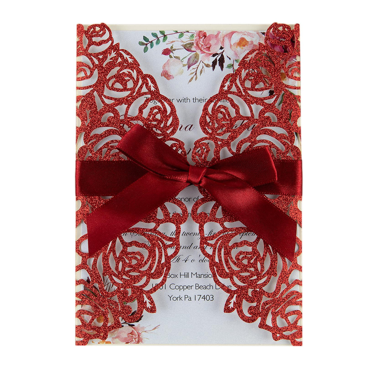 Glitter Laser Cut Wedding Invitations 50 Pack with RSVP Cards