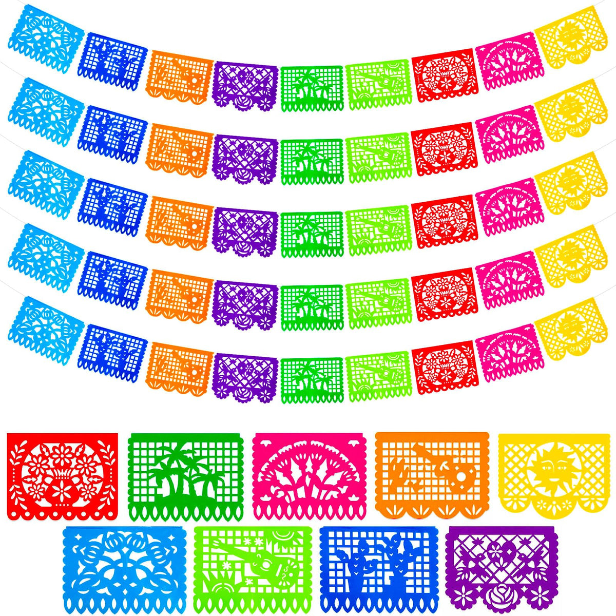 Mexican Fiesta Papel Picado Banner for Birthday Party Decor